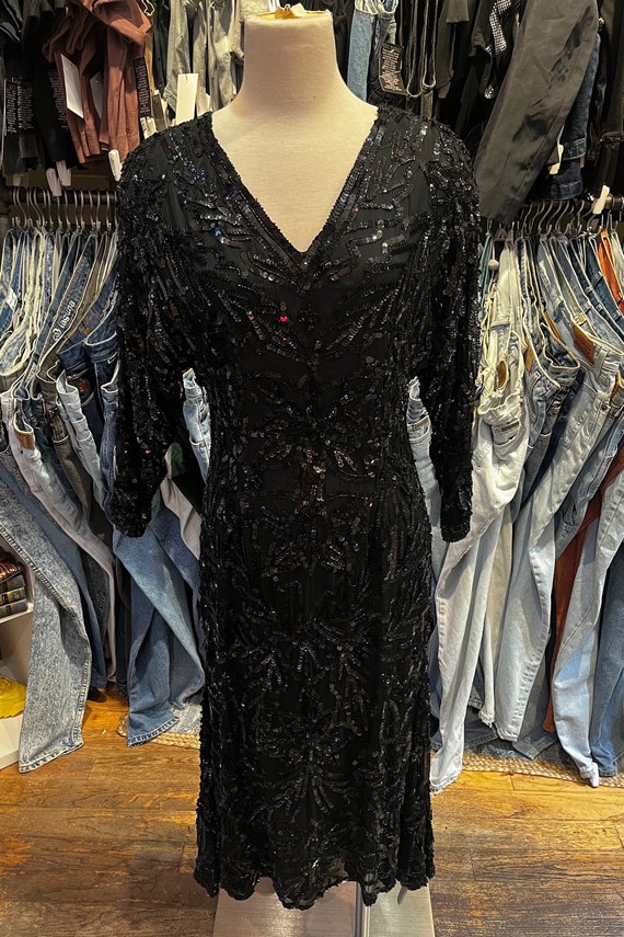 Vintage 80s Does the 20s Sequin Beaded Silk Party… - image 1