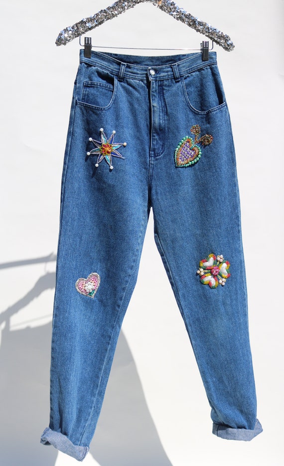 Vtg 80s EMBELLISHED BEADED Mom High Waist Mom Jean