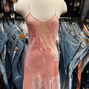 90s baby pink Victorias Secret gold label sheer slip dress