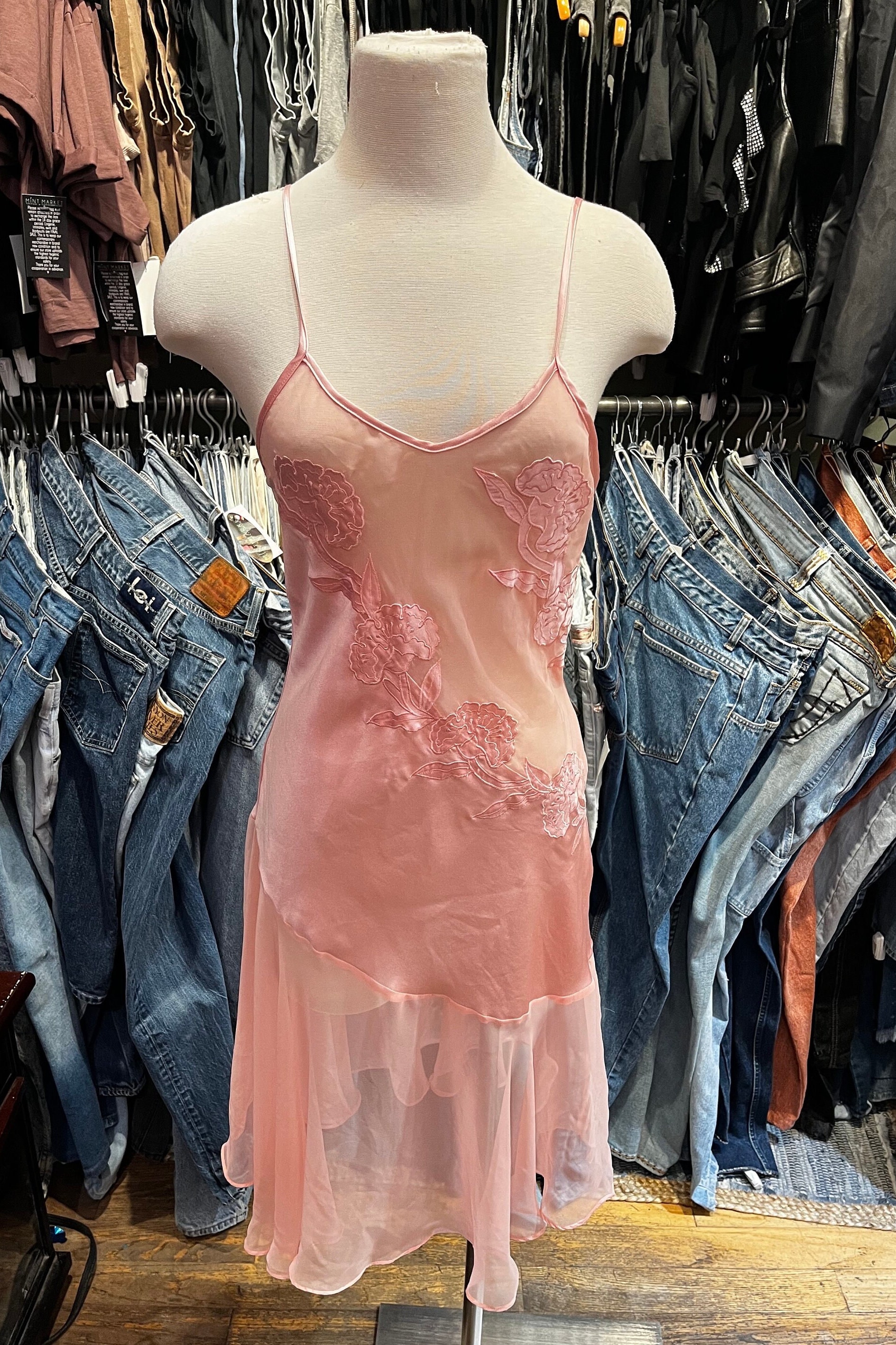 90s Baby Pink Victorias Secret Gold Label Sheer Slip Dress 