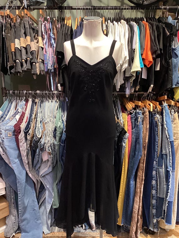 Vintage Y2K waterfall beaded Mesh Formal Black max