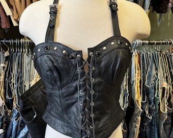 Vintage y2k Harley Davidson leather lace up halter bustier