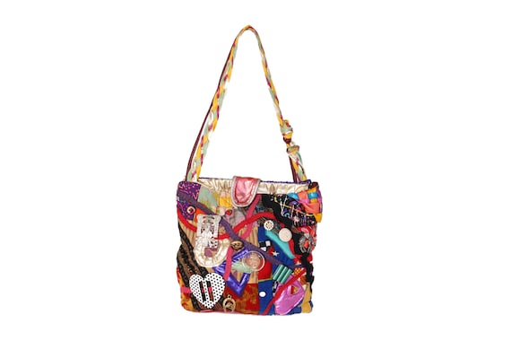 Vintage 80's Metallic Patchwork Button Tote Bag |