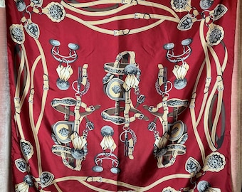 Vintage Y2K Tanner Schal Roter Pferdekopf Schal mit Buckle Print Seidenschal