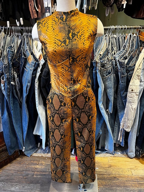 Vintage y2k snake print corset style top and trou… - image 1