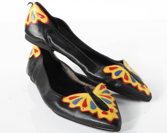 Vtg 80s SACHA LONDON Butterfly Leather Point Toe … - image 1