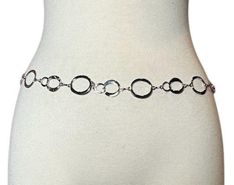 Vintage 80s Hammered Silver Plated Disk Festoon Swag Belt  display picture 3