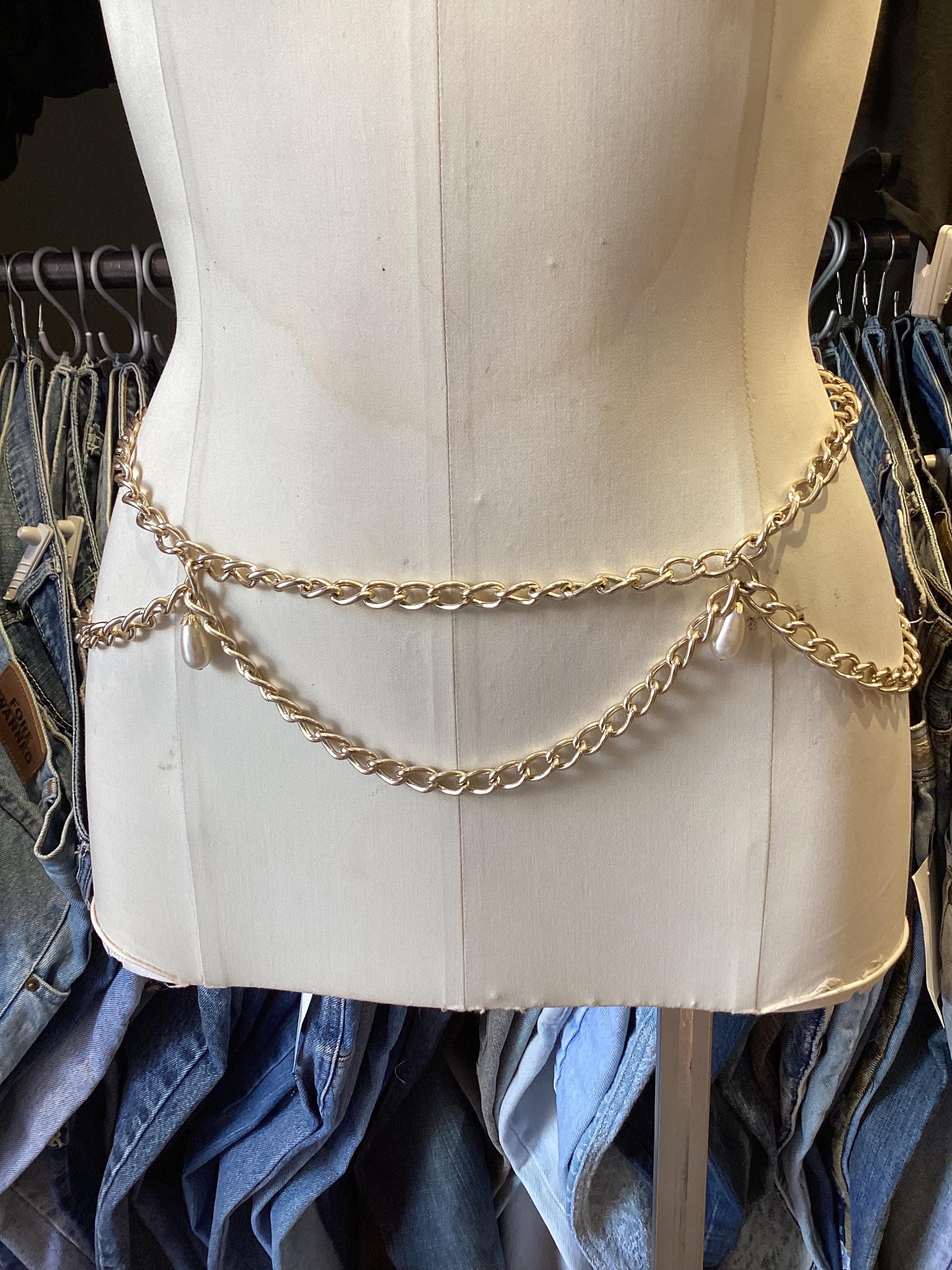 Vintage Y2K Silver Pearl Drape Chain Belt - Etsy display picture 1
