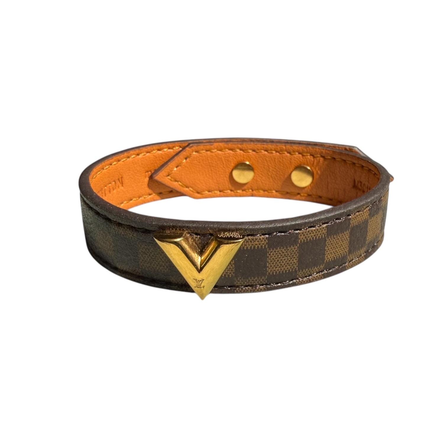 Louis Vuitton ブラウンレザーブレスレット Vintage Louis Vuitton Damier Essential V Leather Bracelet - Etsy