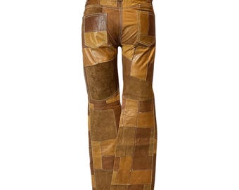 Vintage Y2K Earl Jean Leather Patchwork Mid Rise Bootcut Flare