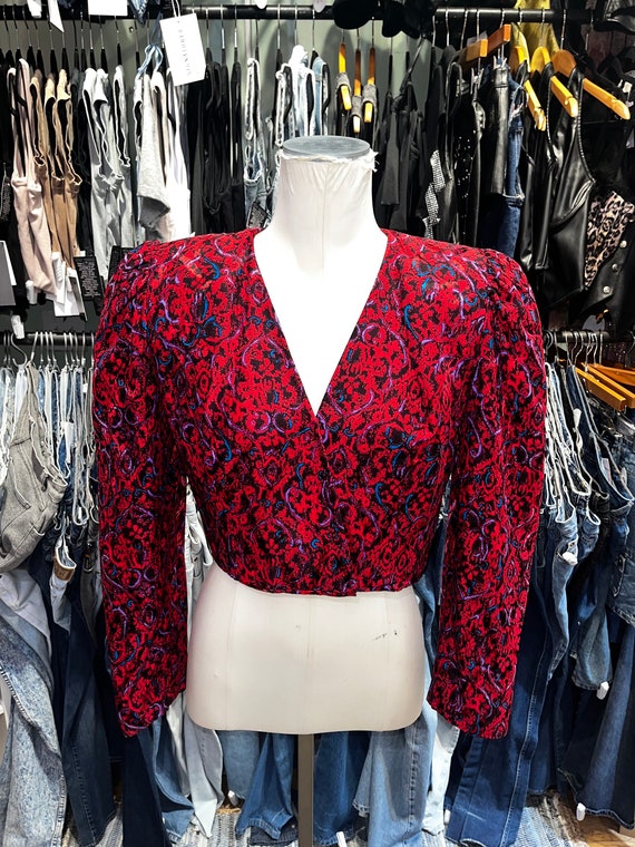 Vintage 80s cropped silk print jacket