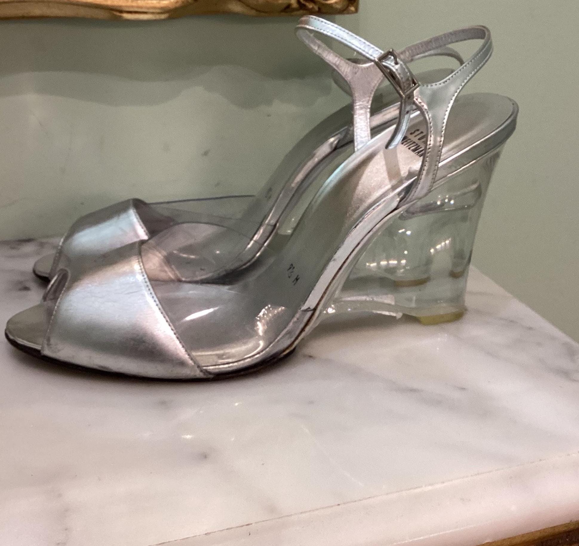 Y2K Stuart Weitzman Lucite Wedge Metallic Heels 9.5 - Etsy Y2K Stuart Weitzman Lucite Wedge Metallic Heels 9.5 - Etsy