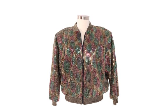 VINTAGE RAINBOW Sequin Metallic Bomber JACKET