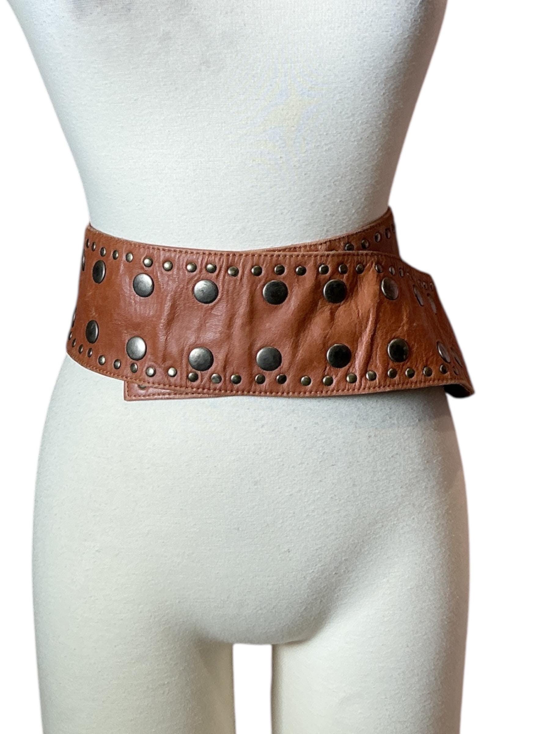 Vintage Rare Wide Belt Suede Leather BOHO Studs Studded Grommets Brushed Gold Roughout Studded Suede Belt - Brown main image 2