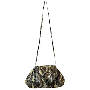 Vintage 80s Sharif Snakeskin Embossed Stamped Leather Oversized Frame Clutch Crossbody Bag