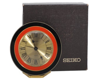 Vintage Seiko Circle Enamel Art Table Desk Midcentury Clock