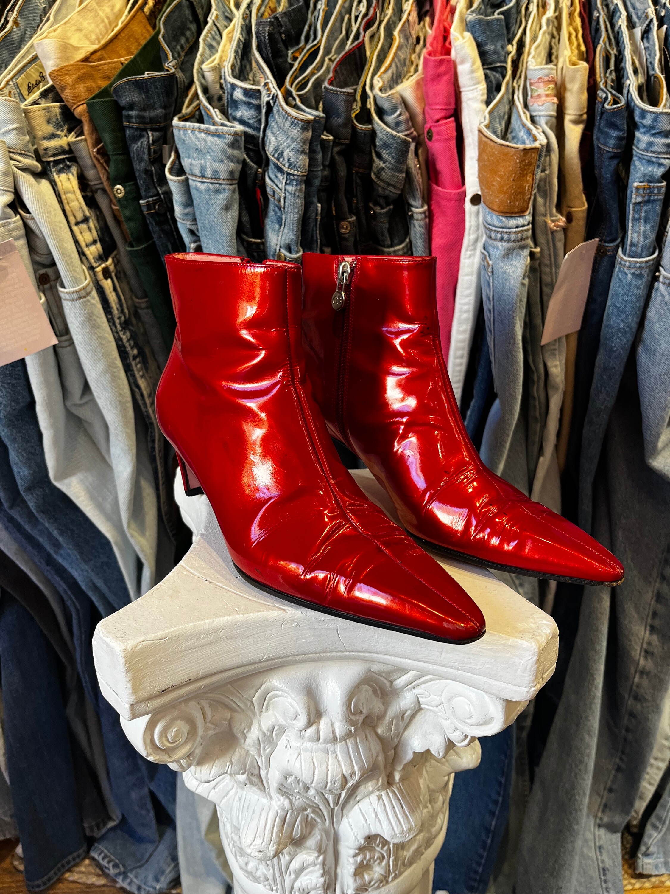 Vintage Y2K Escada Red Patent Leather Ankle Boots Etsy