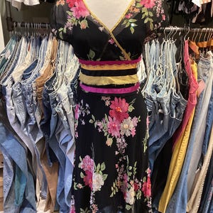 Vintage Y2K Sue Wong Silk Chiffon Floral Surplice Wrap Midi Maxi Dress