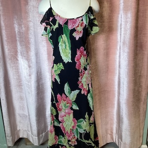 Vintage Y2K rayon Floral sequins beaded Midi Bias Cut maxi Slip Dress