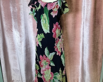 Vintage Y2K rayon Floral sequins beaded Midi Bias Cut maxi Slip Dress