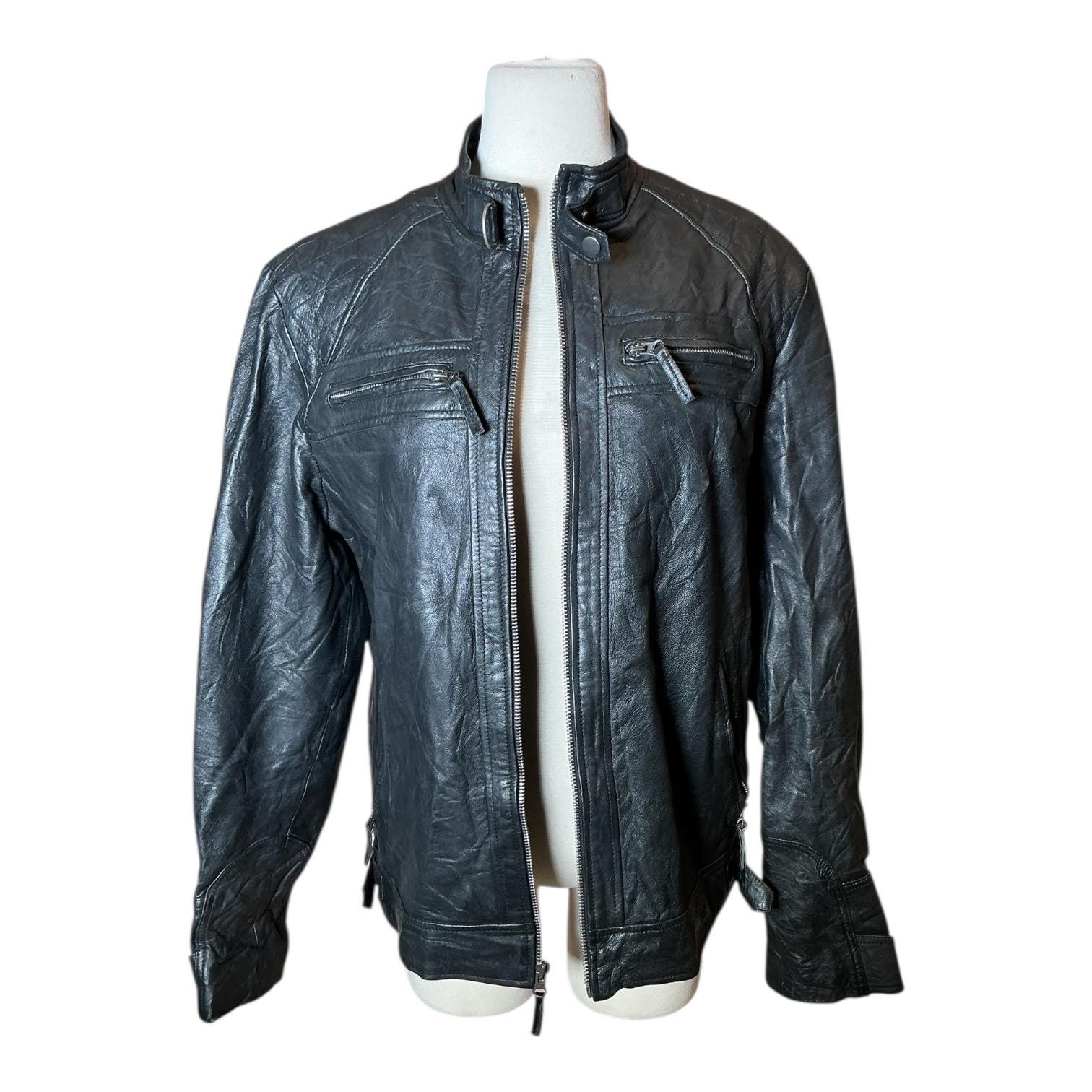 2000's leather × nylon riders jacket y2k Vintage Y2K Limsure High Neck Zip up Leather Moto Jacket - Etsy Israel