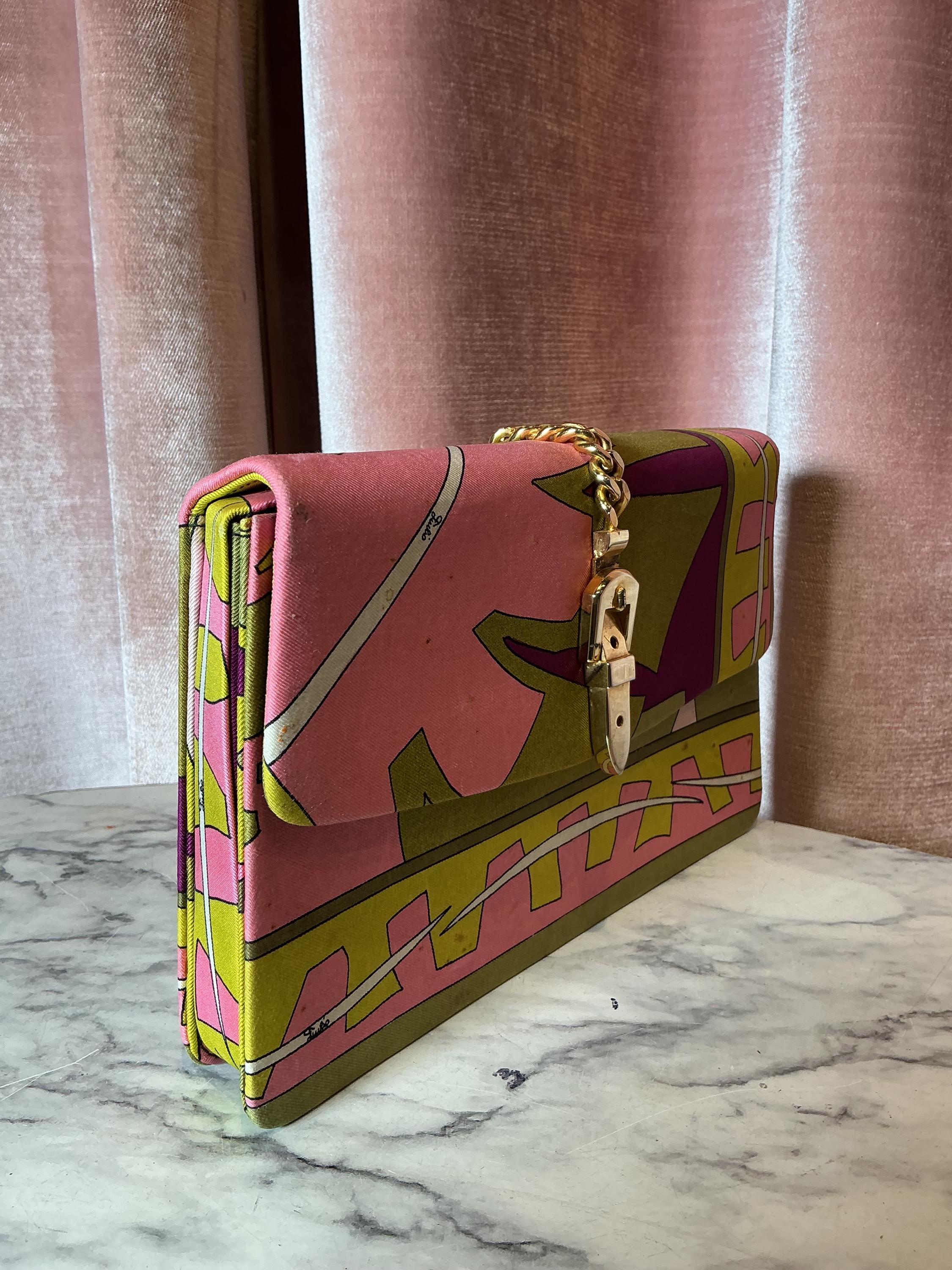 Vintage 1970s Emilio Pucci Colorful Silk Leather Geometric Print