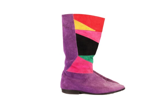 Vtg 80S PATCHWORK SUEDE BOOTS Size 8