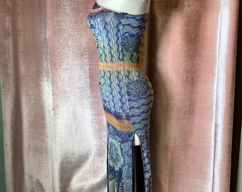 Vintage Jean Paul Gaultier Soleil Currency Print One Shoulder Maxi