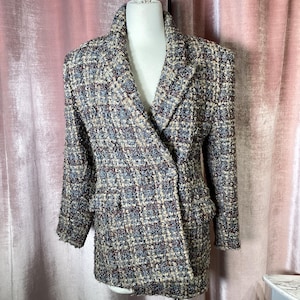 Vintage 1980s Boucle Chanel Style Tweed Blazer Medium