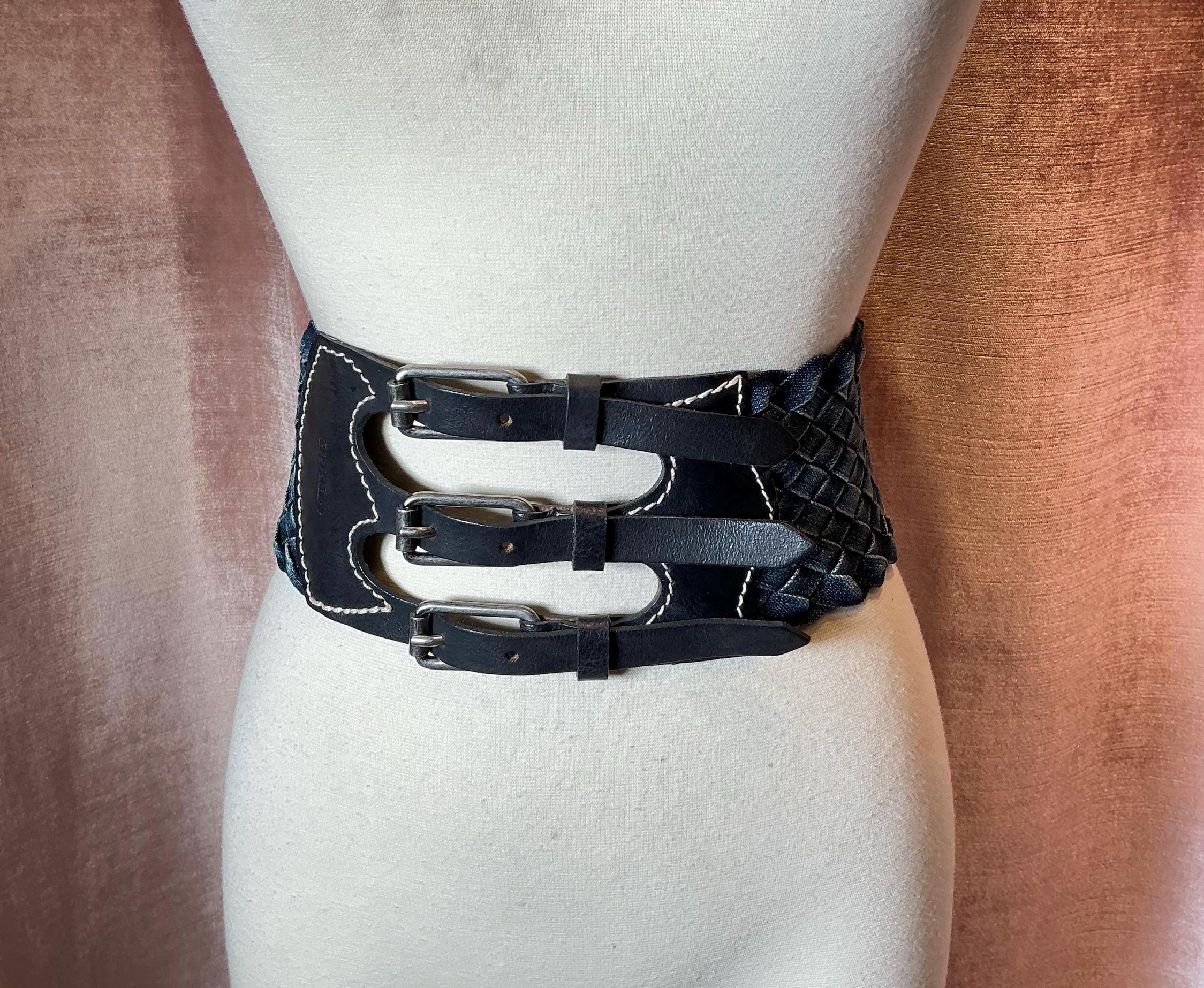 Vintage 80s 90s Wide Floral Studded Patchwork Embellished Corset Statement Belt S/S 1999 Dolce and Gabbana Runway Floral Beaded Corset Boned  main image 3
