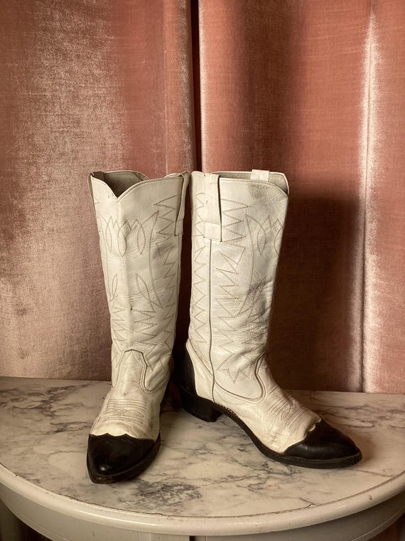 靴 90s Western boots made in usa Vintage 90's Cap Toe Leather Cowboy Cowgirl Boots 7 - Etsy