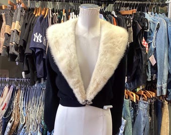 Vintage 1950s Cashmere Cardigan with Mink Collar