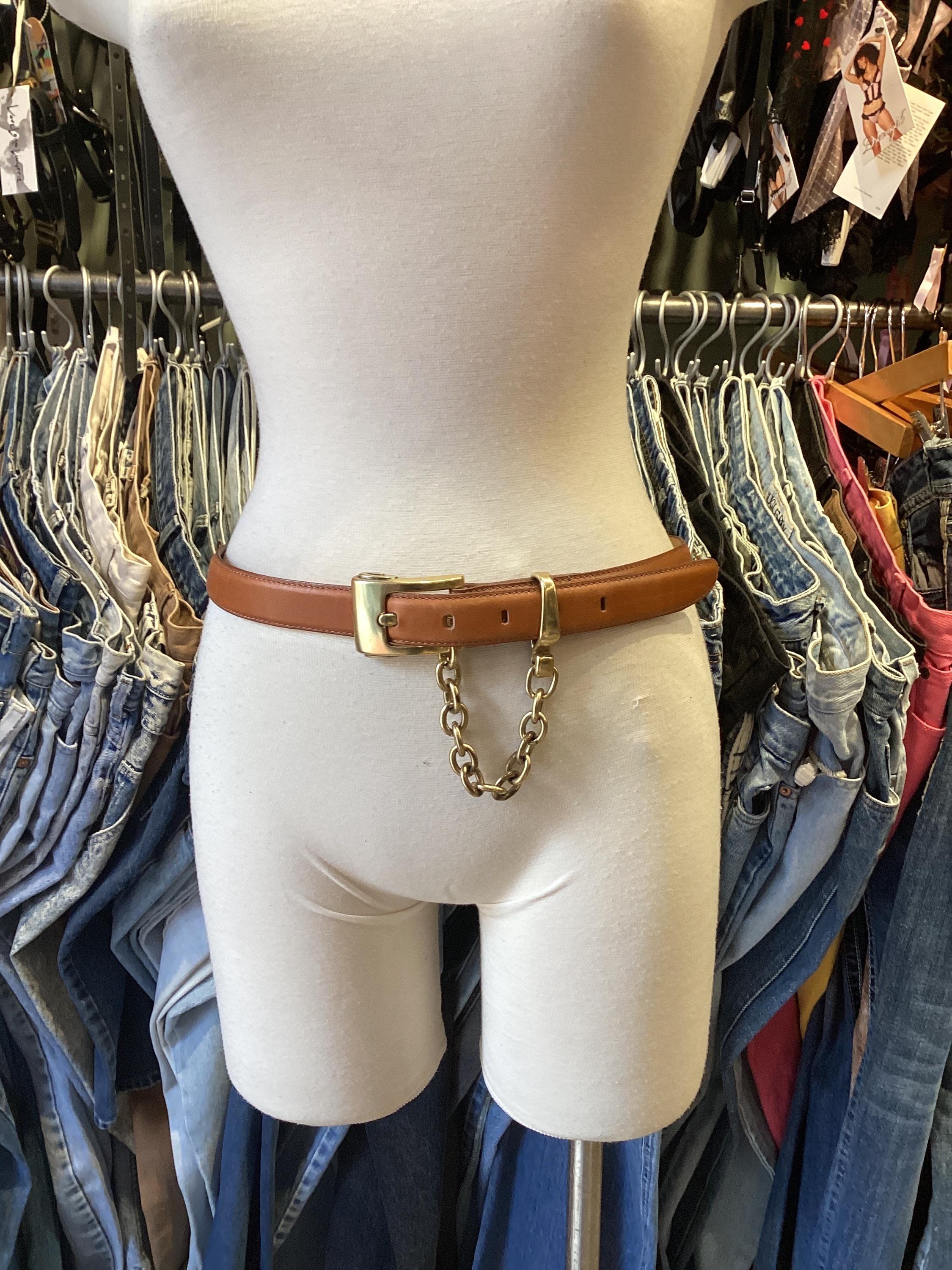 Vintage DK leather & chain belt Donna Karan 1992 Documented Gold Metal Chain Black Leather  main image 4