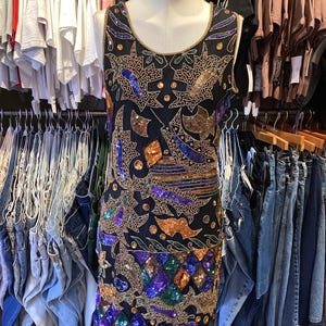 Vintage 80s Multi Color Sequin Dress Size Medium