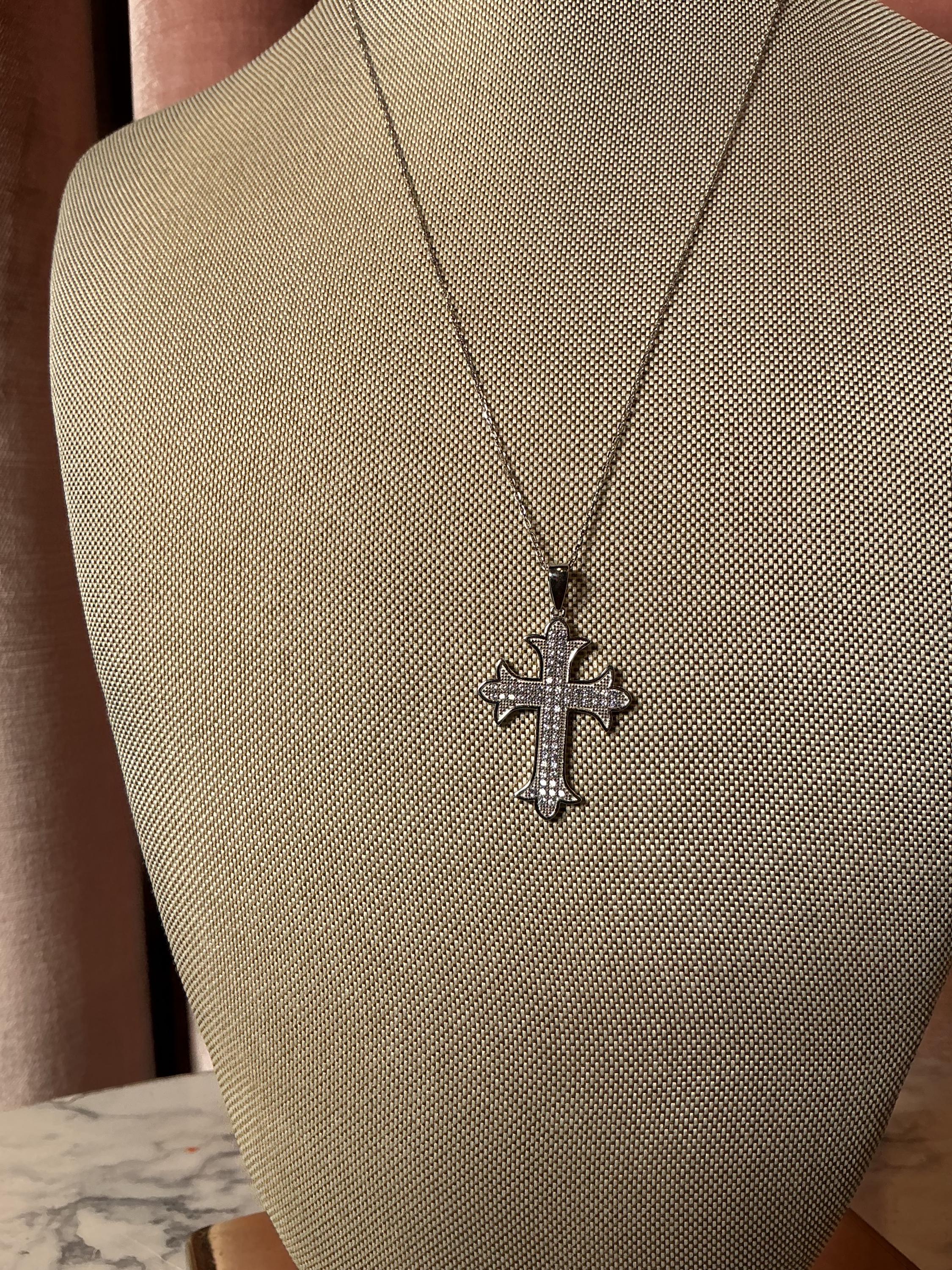 Vintage Y2K 925 Sterling Silver Gothic Pave CZ Cross Chain 
