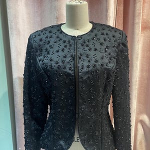 Vintage VIE Floral Sequin Satin Formal Jacket Small Medium