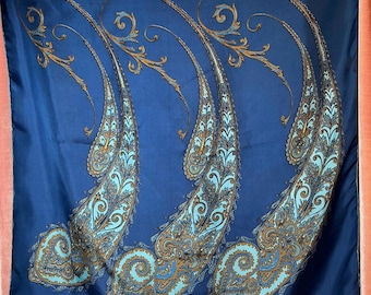 Vintage Y2K Blau Paisley Seidentuch