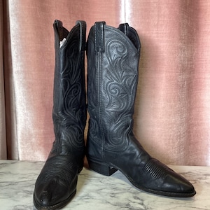 Vintage 90s Don post black leather embroidered western Cowboy Boots women’s 6.5