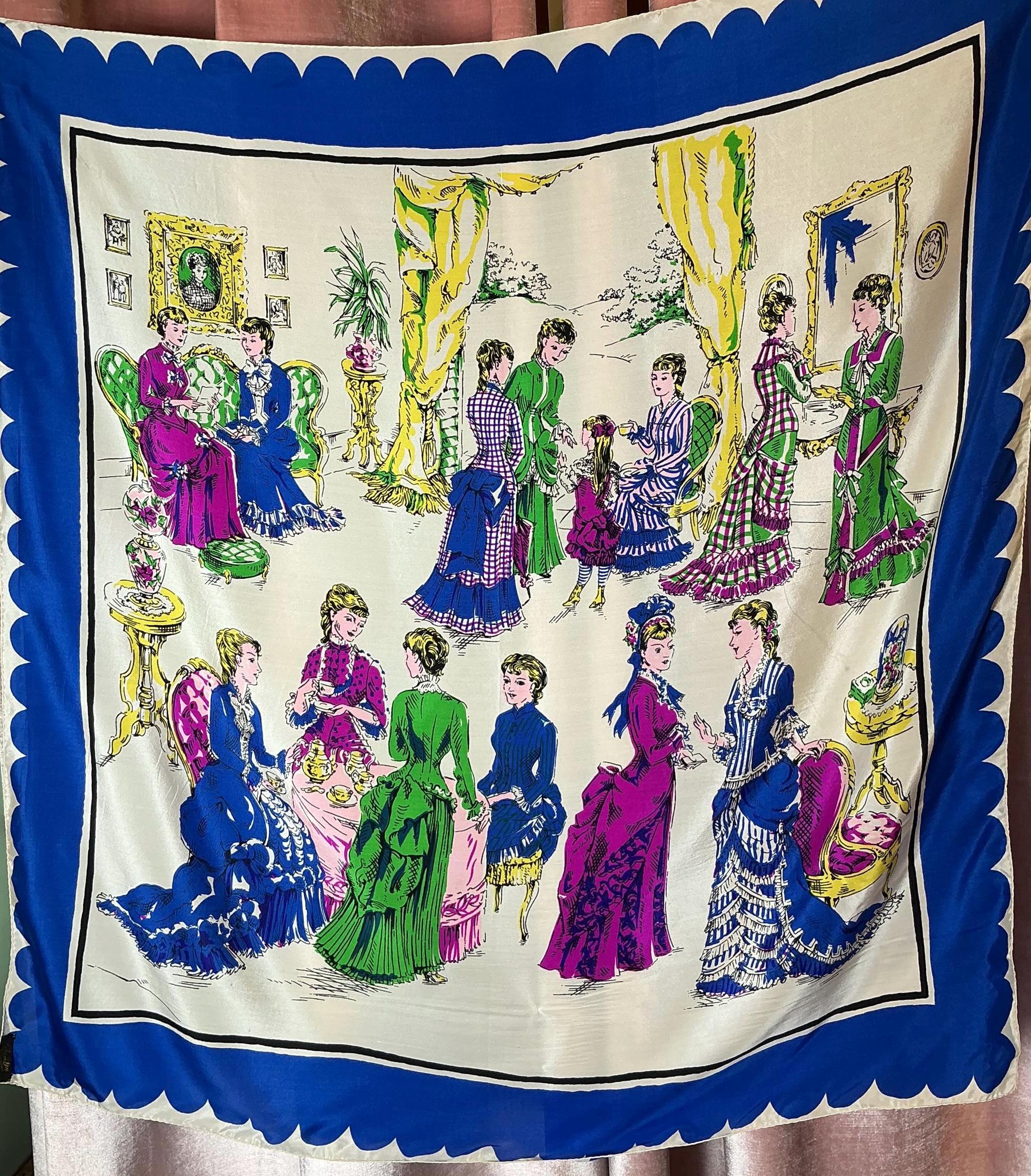 Vintage Y2K Victorian Ladies Elegant Historical Fashion Scene Silk