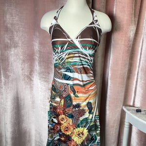 Vintage Y2K halter neck Art floral print handkerchief dress