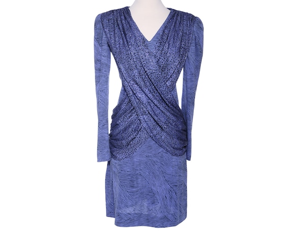 Vtg 80s DRAPED DISCO Purple Glitter Jersey Party … - image 1