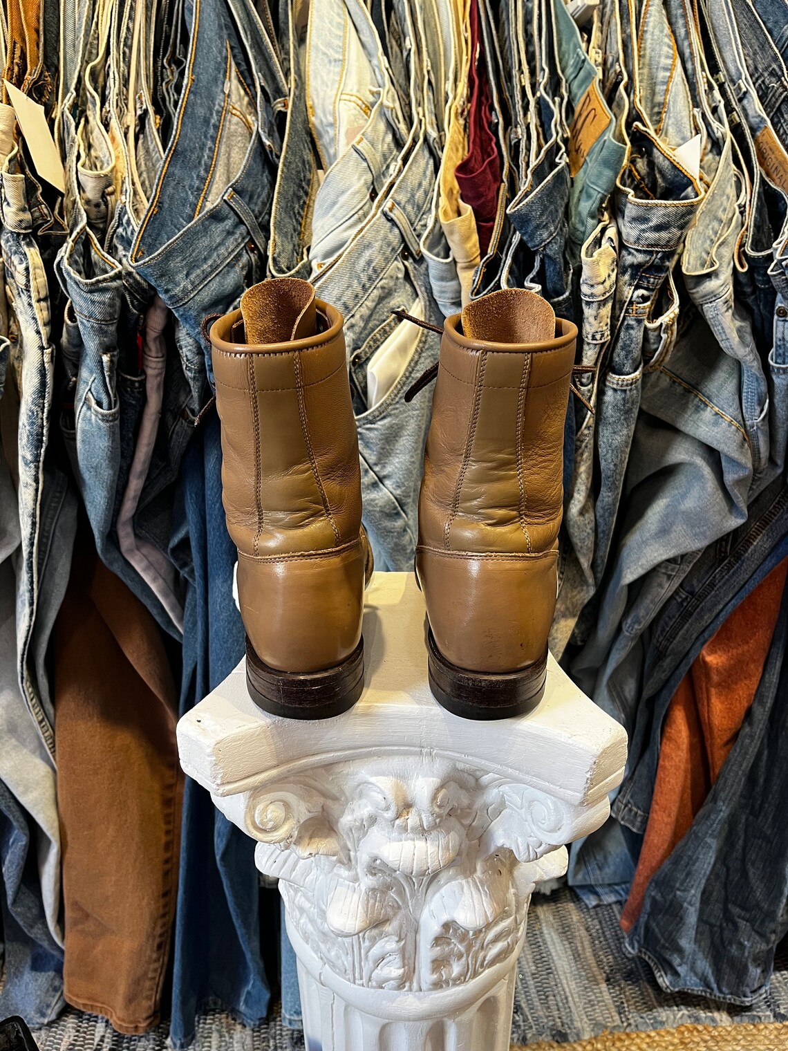 Vintage 80s Justin Leather Roper Lace up Flat Western Boots - Etsy