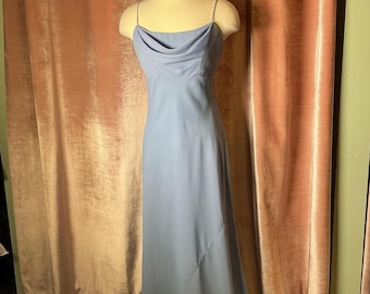 Robe longue de soirée romantique bleu ciel à col bénitier vintage Y2K S