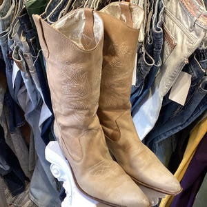 Vintage beige hoge suède cowboylaars