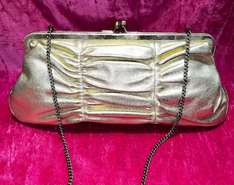 Vintage y2k ruched leather metallic clutch