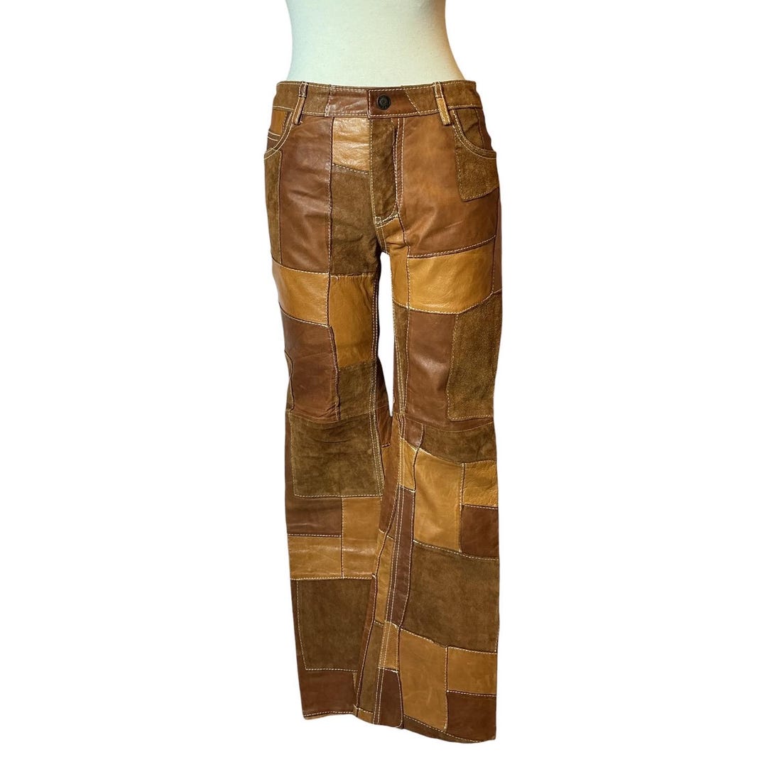 Vintage Y2K Earl Jean Leather Patchwork Mid Rise Bootcut Flare