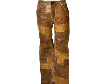 Vintage Y2K Earl Jean Leather Patchwork Mid Rise Bootcut Flare