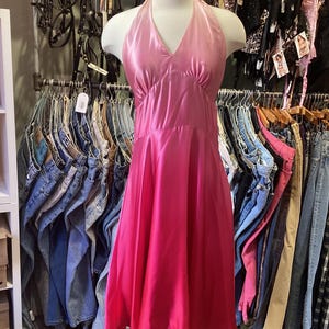 Vintage Y2K ECI Silk Pink Ombré Halter Skater Dress