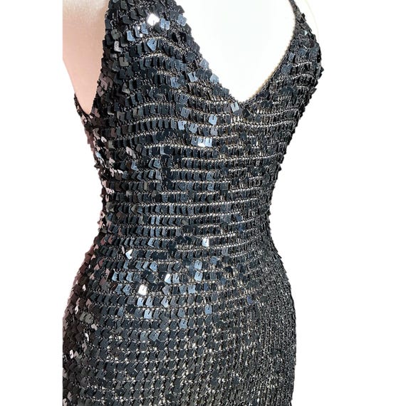 vintage y2k crochet open net sequin paillette Black mini dress small