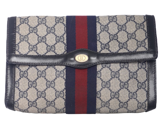 Vtg 70s GUCCI STRIPE MONOGRAM Envelope Clutch Bag